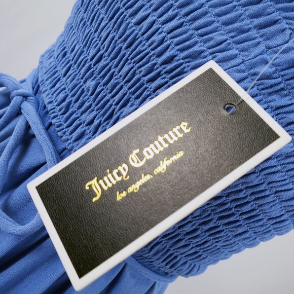 NWT Juicy Couture Blue Smocked Strapless Cover Up Tube Dress Ruffle Hem M - Picture 9 of 15